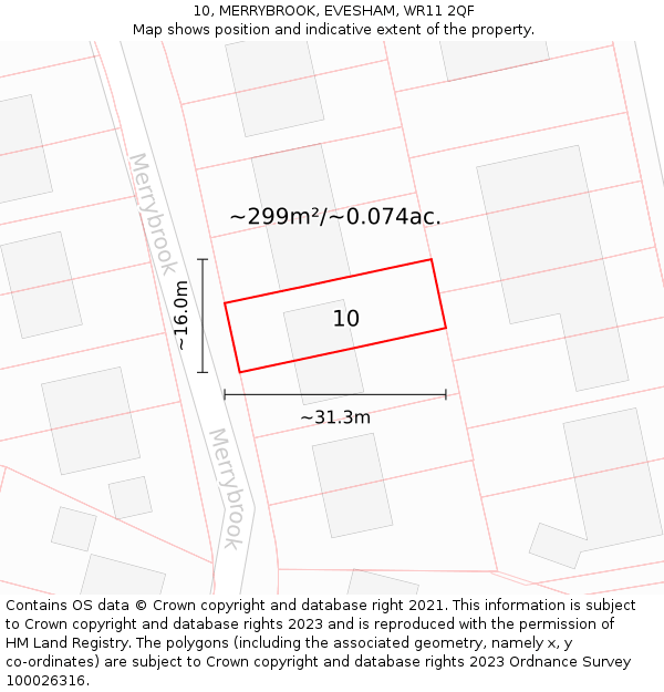 10, MERRYBROOK, EVESHAM, WR11 2QF: Plot and title map