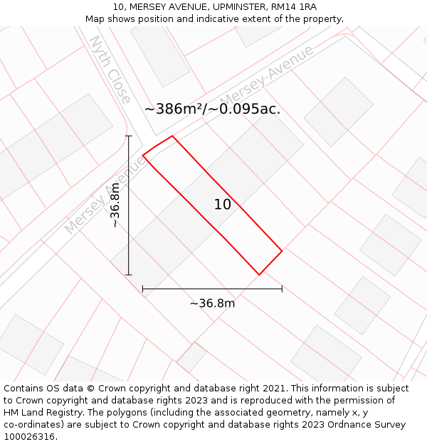 10, MERSEY AVENUE, UPMINSTER, RM14 1RA: Plot and title map