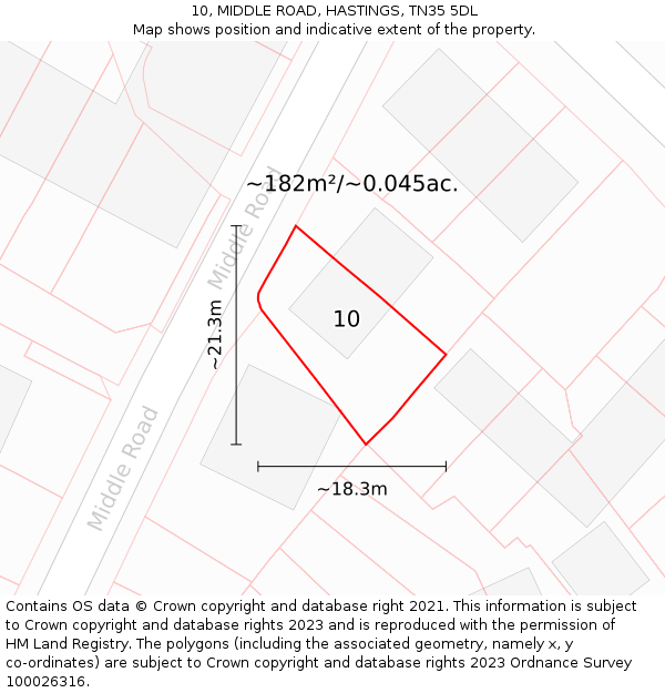 10, MIDDLE ROAD, HASTINGS, TN35 5DL: Plot and title map