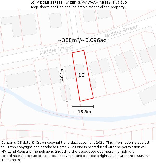 10, MIDDLE STREET, NAZEING, WALTHAM ABBEY, EN9 2LD: Plot and title map