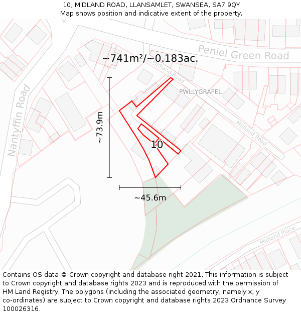 10, MIDLAND ROAD, LLANSAMLET, SWANSEA, SA7 9QY: Plot and title map