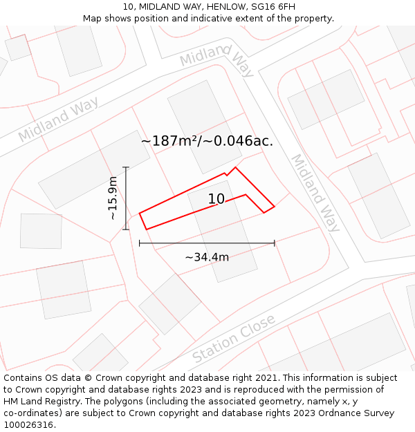 10, MIDLAND WAY, HENLOW, SG16 6FH: Plot and title map