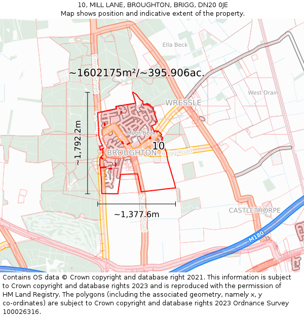 10, MILL LANE, BROUGHTON, BRIGG, DN20 0JE: Plot and title map