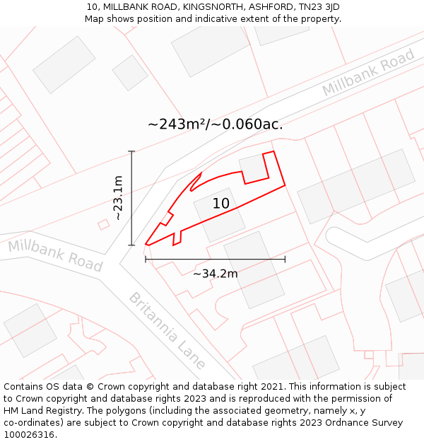 10, MILLBANK ROAD, KINGSNORTH, ASHFORD, TN23 3JD: Plot and title map