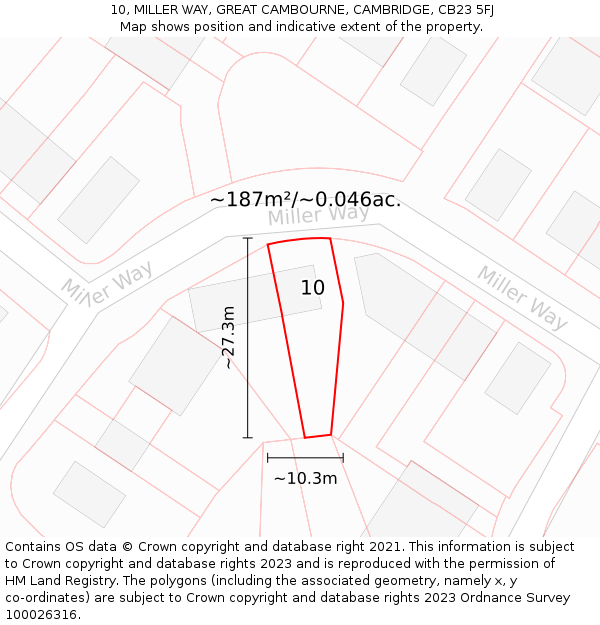 10, MILLER WAY, GREAT CAMBOURNE, CAMBRIDGE, CB23 5FJ: Plot and title map