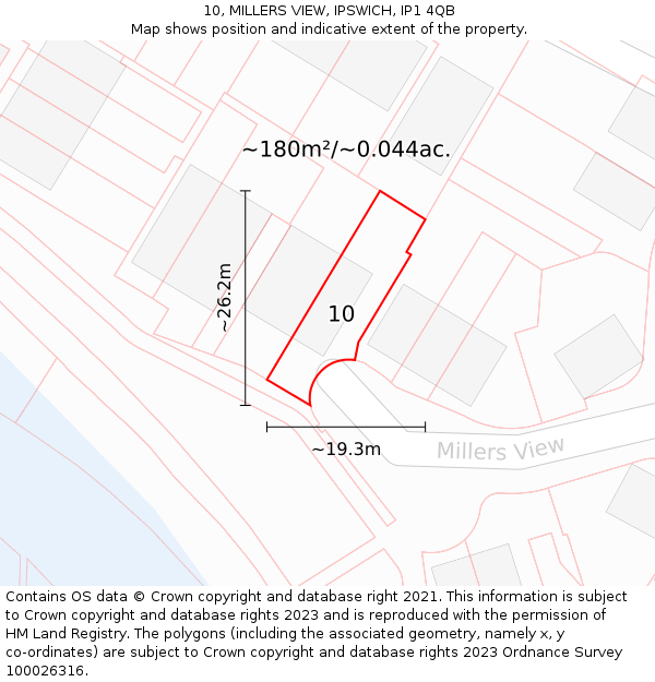 10, MILLERS VIEW, IPSWICH, IP1 4QB: Plot and title map