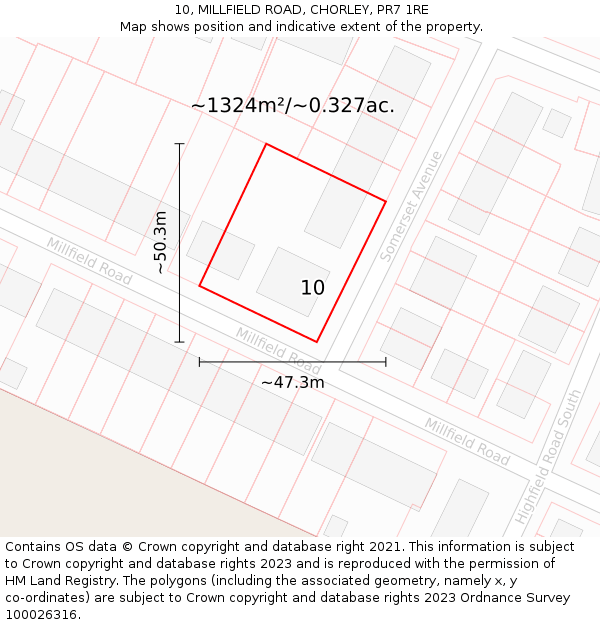 10, MILLFIELD ROAD, CHORLEY, PR7 1RE: Plot and title map