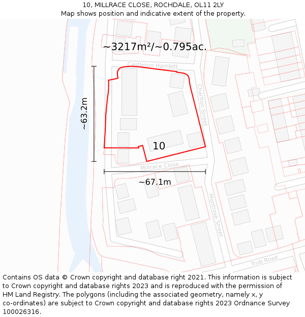 10, MILLRACE CLOSE, ROCHDALE, OL11 2LY: Plot and title map