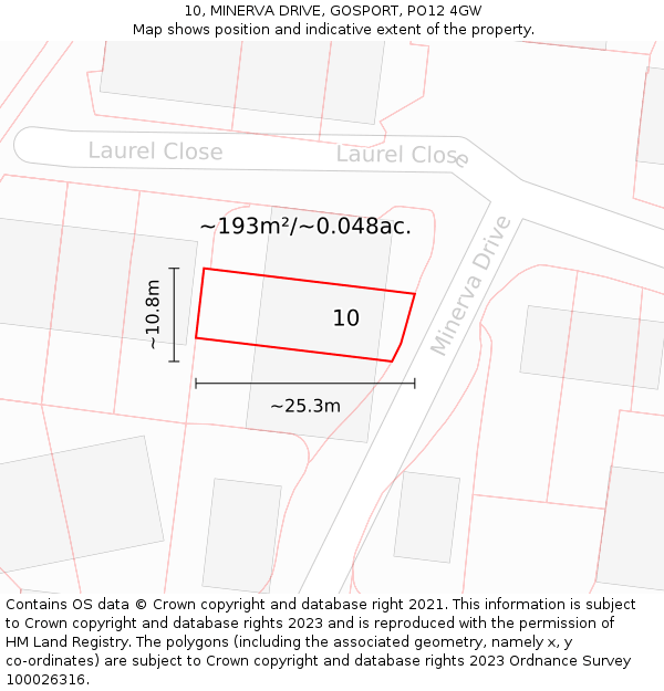 10, MINERVA DRIVE, GOSPORT, PO12 4GW: Plot and title map