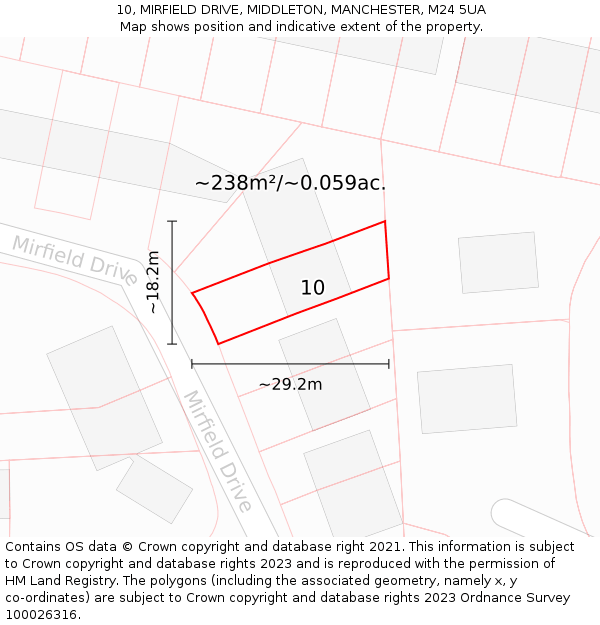 10, MIRFIELD DRIVE, MIDDLETON, MANCHESTER, M24 5UA: Plot and title map