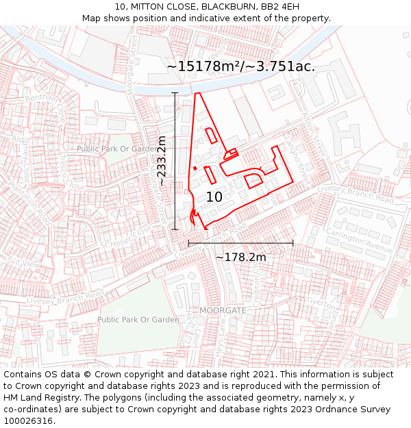 10, MITTON CLOSE, BLACKBURN, BB2 4EH: Plot and title map