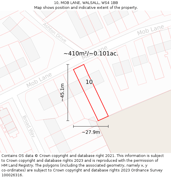 10, MOB LANE, WALSALL, WS4 1BB: Plot and title map