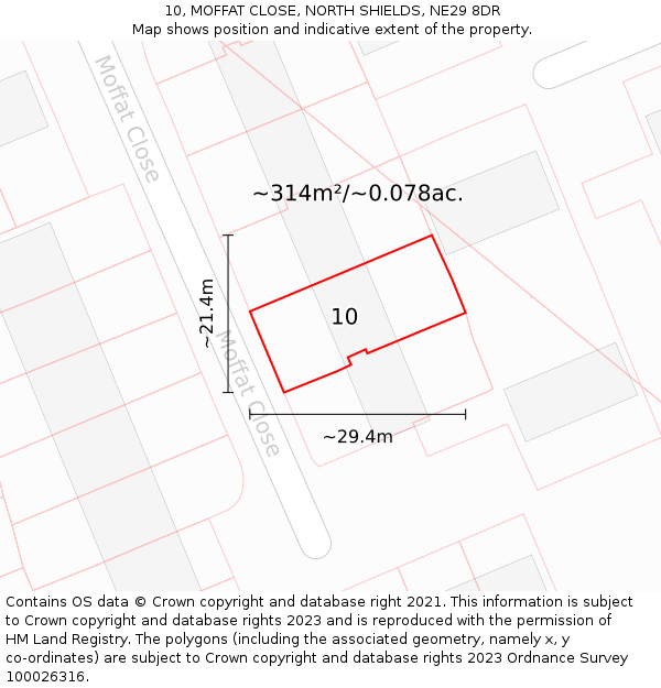 10, MOFFAT CLOSE, NORTH SHIELDS, NE29 8DR: Plot and title map