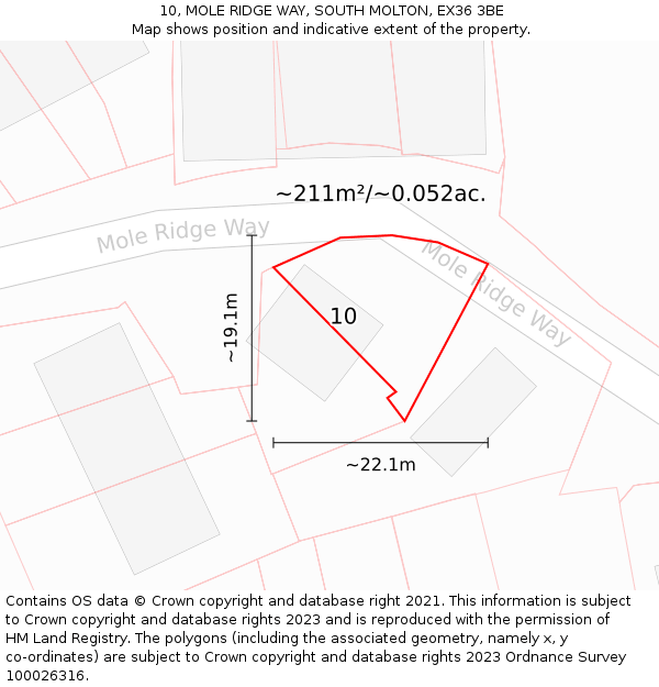 10, MOLE RIDGE WAY, SOUTH MOLTON, EX36 3BE: Plot and title map