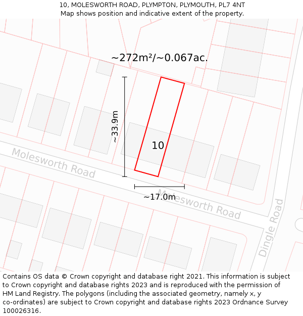 10, MOLESWORTH ROAD, PLYMPTON, PLYMOUTH, PL7 4NT: Plot and title map