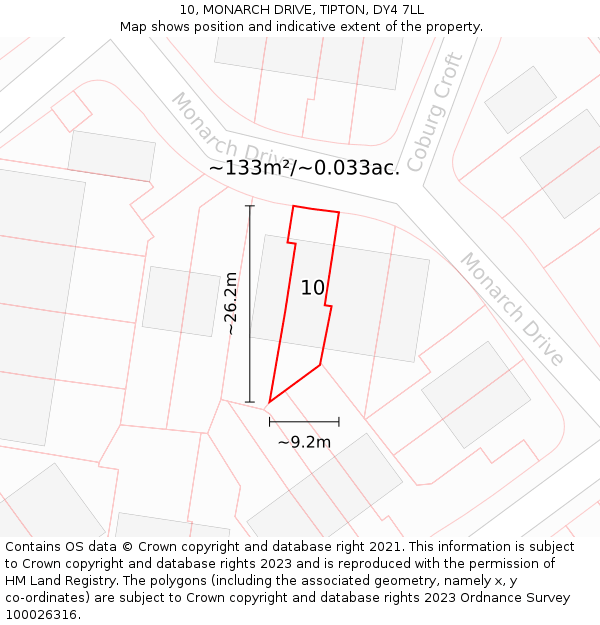 10, MONARCH DRIVE, TIPTON, DY4 7LL: Plot and title map