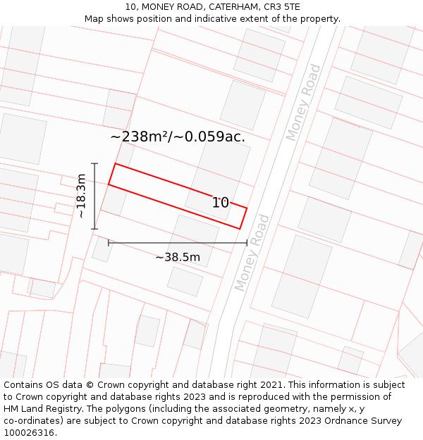 10, MONEY ROAD, CATERHAM, CR3 5TE: Plot and title map