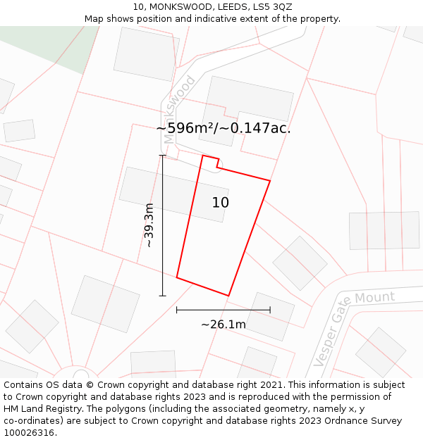 10, MONKSWOOD, LEEDS, LS5 3QZ: Plot and title map