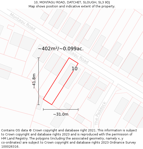 10, MONTAGU ROAD, DATCHET, SLOUGH, SL3 9DJ: Plot and title map