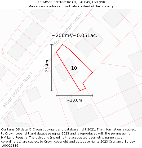 10, MOOR BOTTOM ROAD, HALIFAX, HX2 9SR: Plot and title map