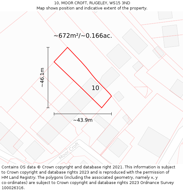 10, MOOR CROFT, RUGELEY, WS15 3ND: Plot and title map