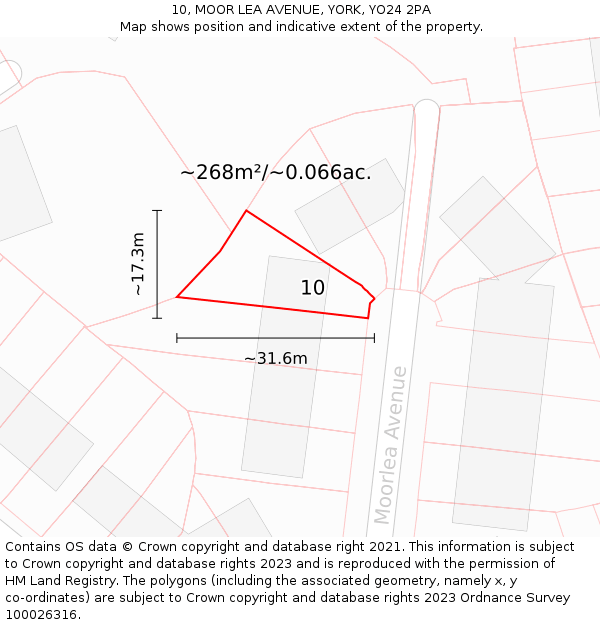 10, MOOR LEA AVENUE, YORK, YO24 2PA: Plot and title map