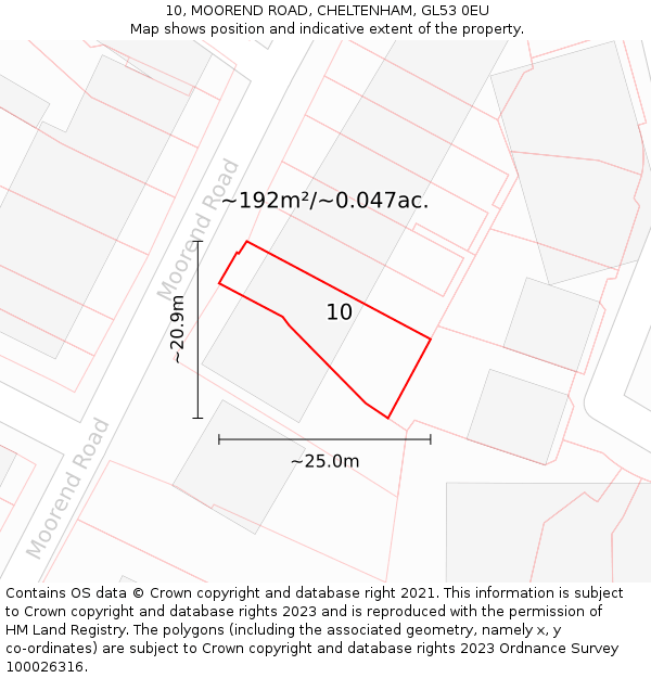 10, MOOREND ROAD, CHELTENHAM, GL53 0EU: Plot and title map