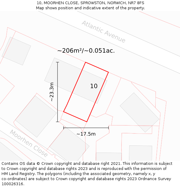 10, MOORHEN CLOSE, SPROWSTON, NORWICH, NR7 8FS: Plot and title map