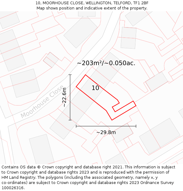 10, MOORHOUSE CLOSE, WELLINGTON, TELFORD, TF1 2BF: Plot and title map