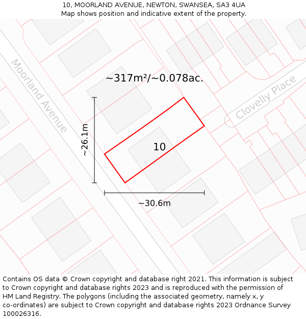 10, MOORLAND AVENUE, NEWTON, SWANSEA, SA3 4UA: Plot and title map