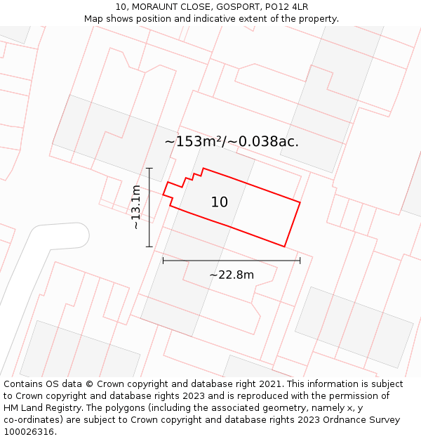 10, MORAUNT CLOSE, GOSPORT, PO12 4LR: Plot and title map