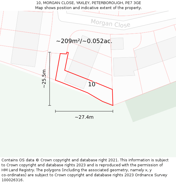 10, MORGAN CLOSE, YAXLEY, PETERBOROUGH, PE7 3GE: Plot and title map