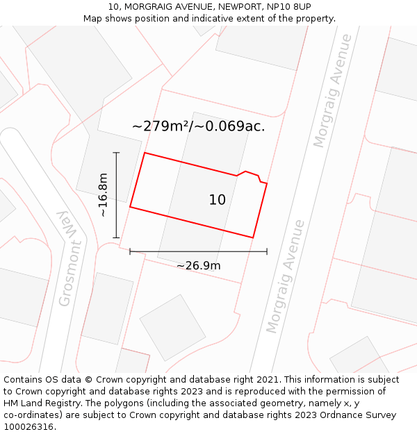 10, MORGRAIG AVENUE, NEWPORT, NP10 8UP: Plot and title map