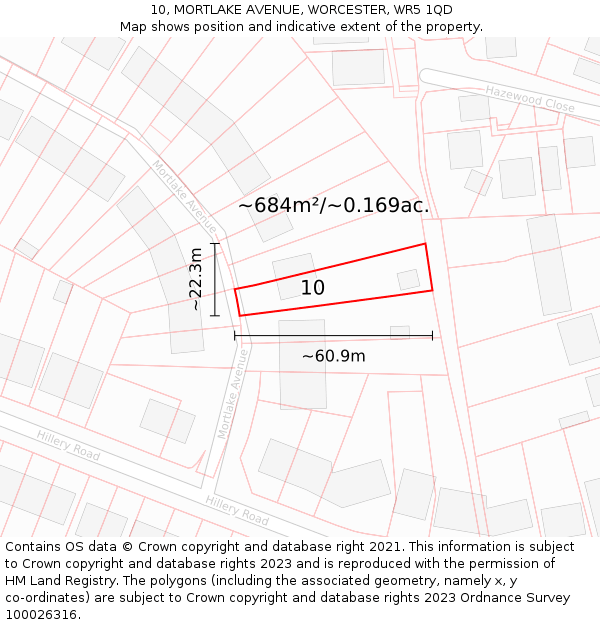 10, MORTLAKE AVENUE, WORCESTER, WR5 1QD: Plot and title map