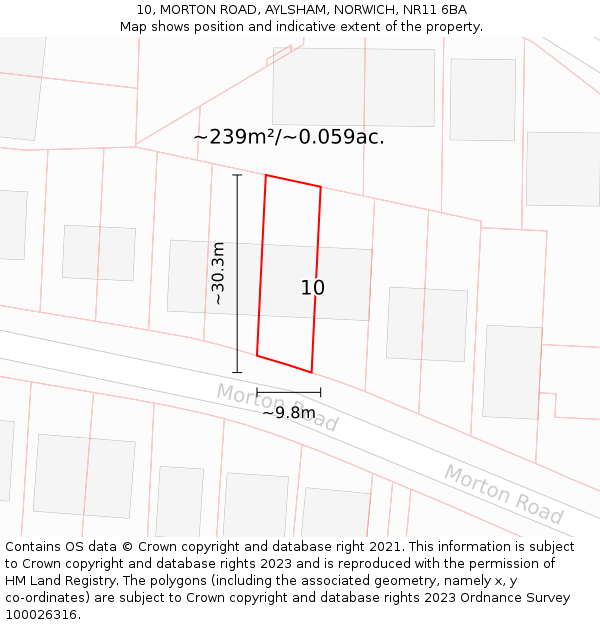 10, MORTON ROAD, AYLSHAM, NORWICH, NR11 6BA: Plot and title map