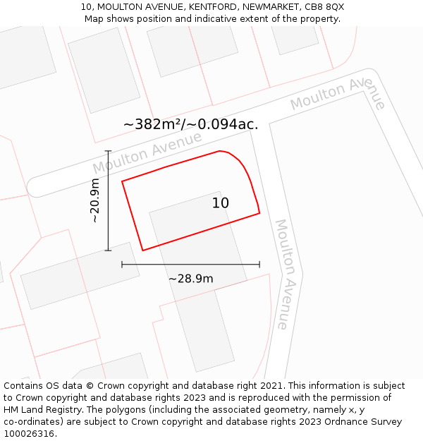 10, MOULTON AVENUE, KENTFORD, NEWMARKET, CB8 8QX: Plot and title map