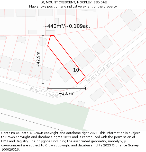 10, MOUNT CRESCENT, HOCKLEY, SS5 5AE: Plot and title map