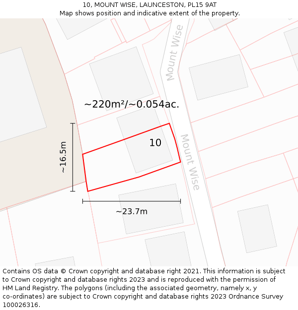 10, MOUNT WISE, LAUNCESTON, PL15 9AT: Plot and title map