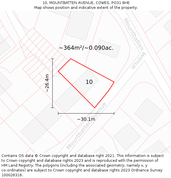 10, MOUNTBATTEN AVENUE, COWES, PO31 8HE: Plot and title map