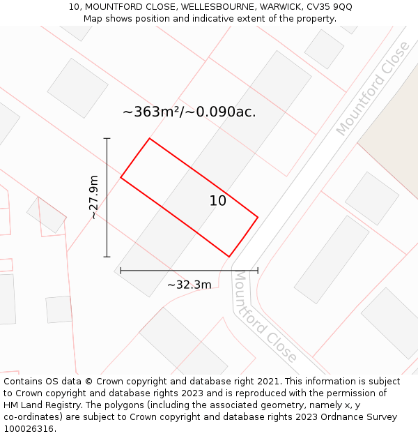 10, MOUNTFORD CLOSE, WELLESBOURNE, WARWICK, CV35 9QQ: Plot and title map