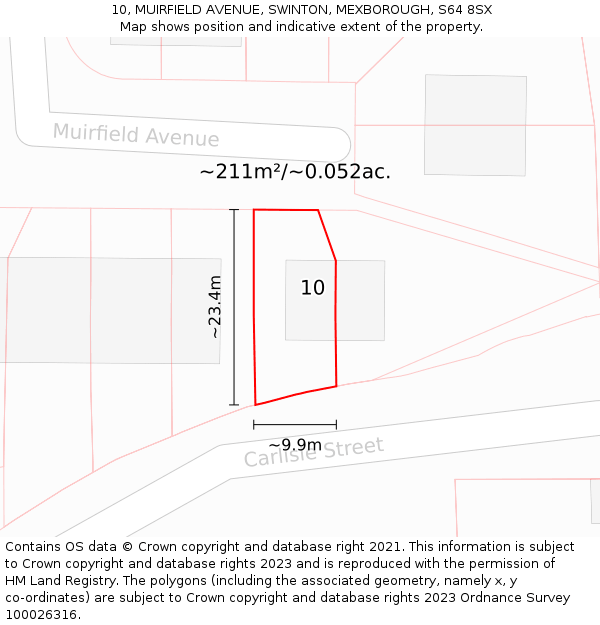 10, MUIRFIELD AVENUE, SWINTON, MEXBOROUGH, S64 8SX: Plot and title map