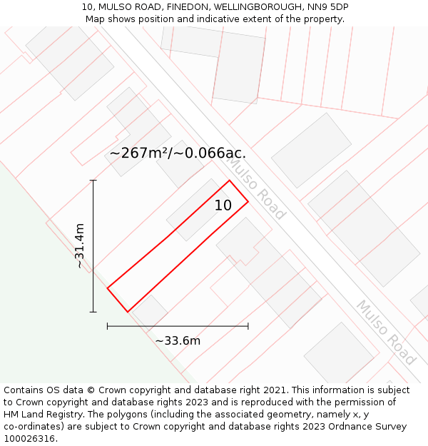 10, MULSO ROAD, FINEDON, WELLINGBOROUGH, NN9 5DP: Plot and title map