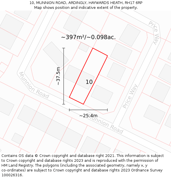 10, MUNNION ROAD, ARDINGLY, HAYWARDS HEATH, RH17 6RP: Plot and title map