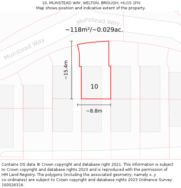 10, MUNSTEAD WAY, WELTON, BROUGH, HU15 1FN: Plot and title map