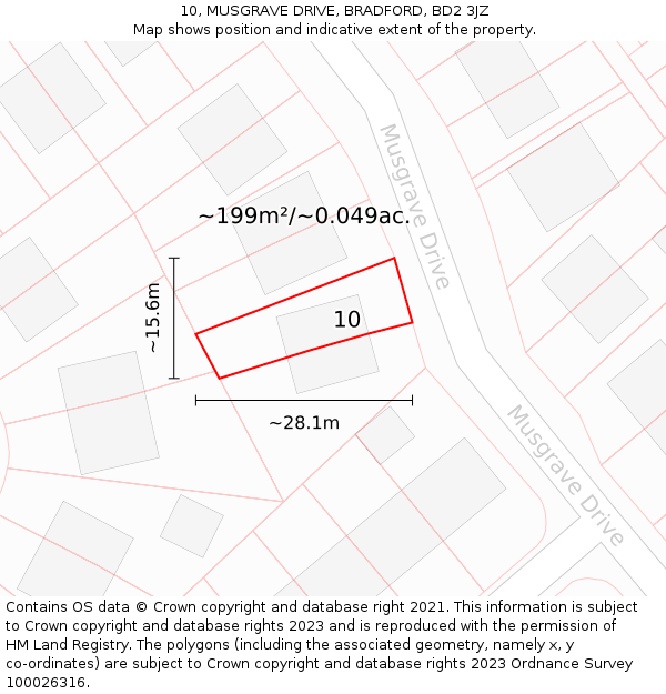 10, MUSGRAVE DRIVE, BRADFORD, BD2 3JZ: Plot and title map