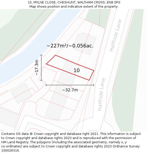 10, MYLNE CLOSE, CHESHUNT, WALTHAM CROSS, EN8 0PS: Plot and title map