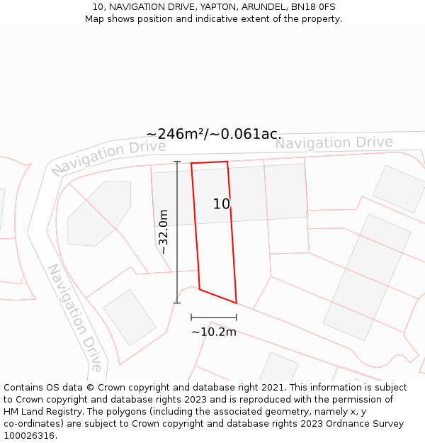 10, NAVIGATION DRIVE, YAPTON, ARUNDEL, BN18 0FS: Plot and title map