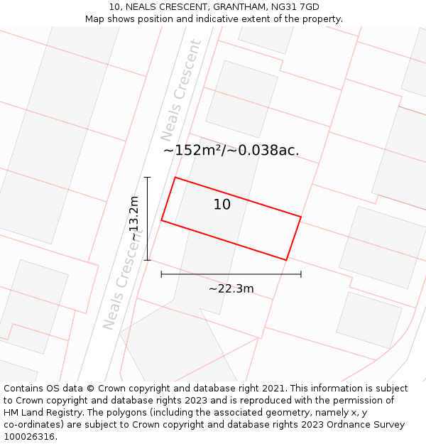 10, NEALS CRESCENT, GRANTHAM, NG31 7GD: Plot and title map