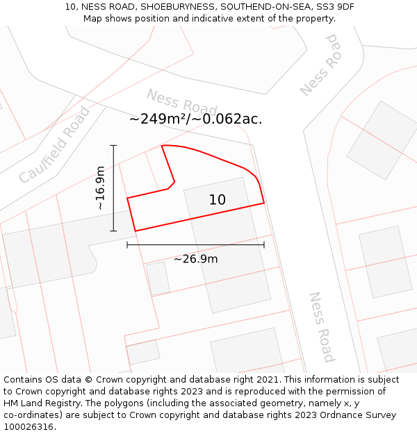 10, NESS ROAD, SHOEBURYNESS, SOUTHEND-ON-SEA, SS3 9DF: Plot and title map