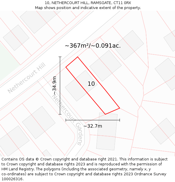 10, NETHERCOURT HILL, RAMSGATE, CT11 0RX: Plot and title map